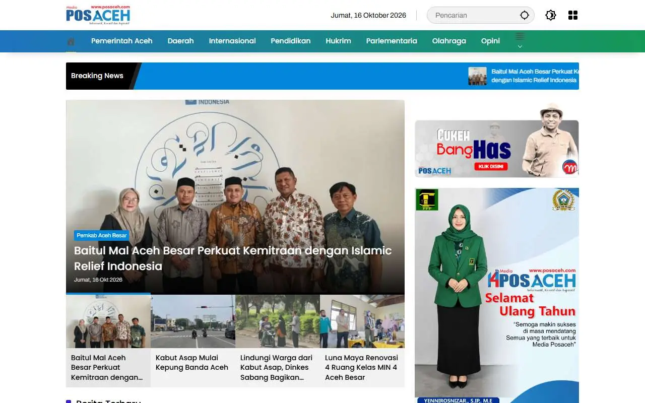 Tampilan website resmi Pos Aceh (posaceh.com)