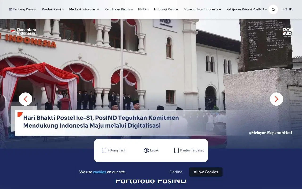 Tampilan website resmi Pos Indonesia (posindonesia.co.id)