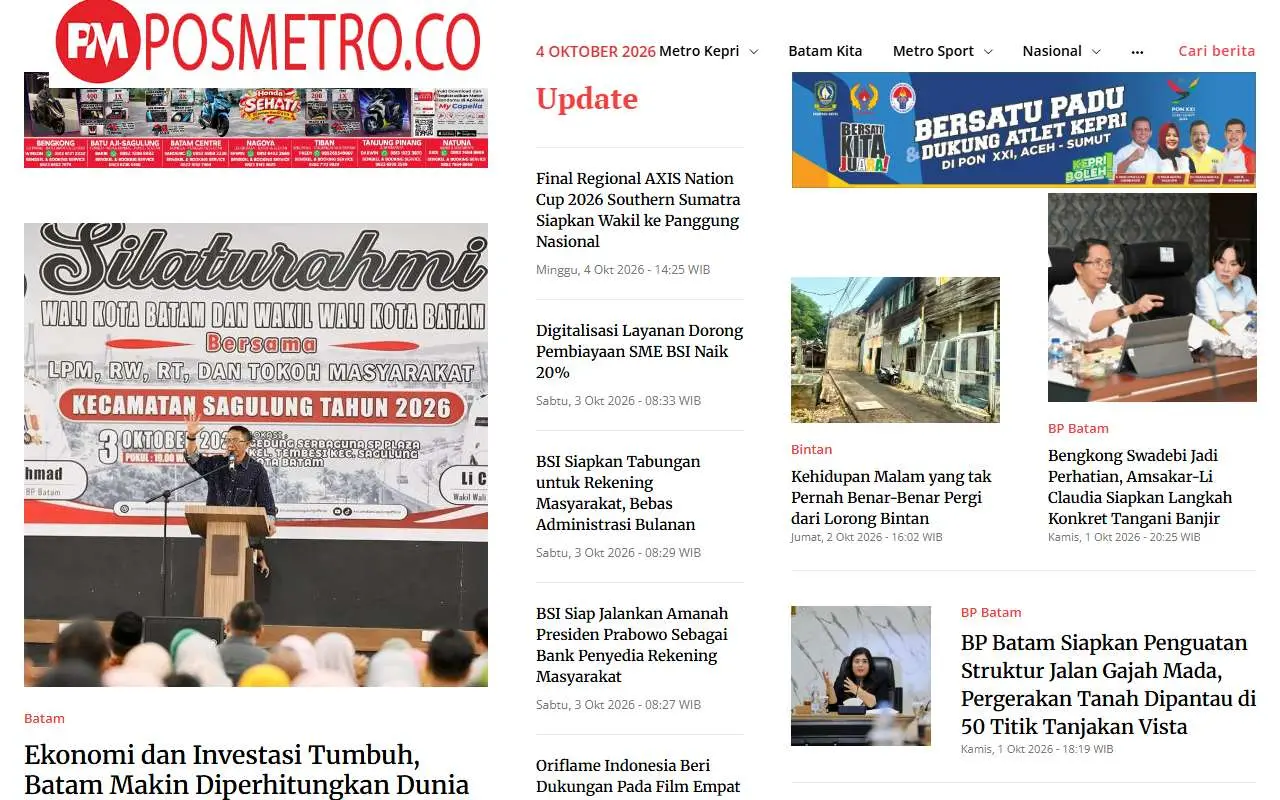Tampilan website resmi Pos Metro Batam (posmetro.co)