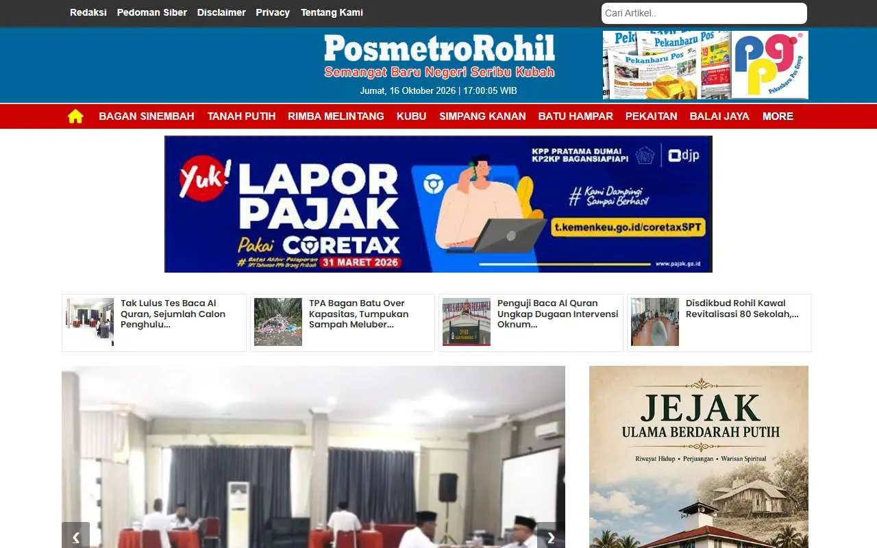 Tampilan website resmi Posmetro Rohil (posmetrorohil.com)