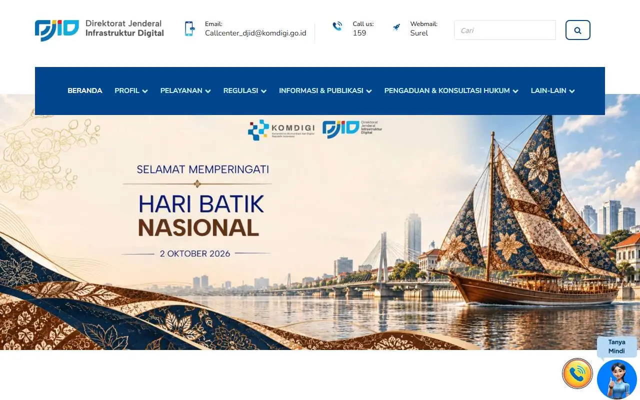 Tampilan website resmi Direktorat Jenderal Infrastruktur Digital (postel.go.id)