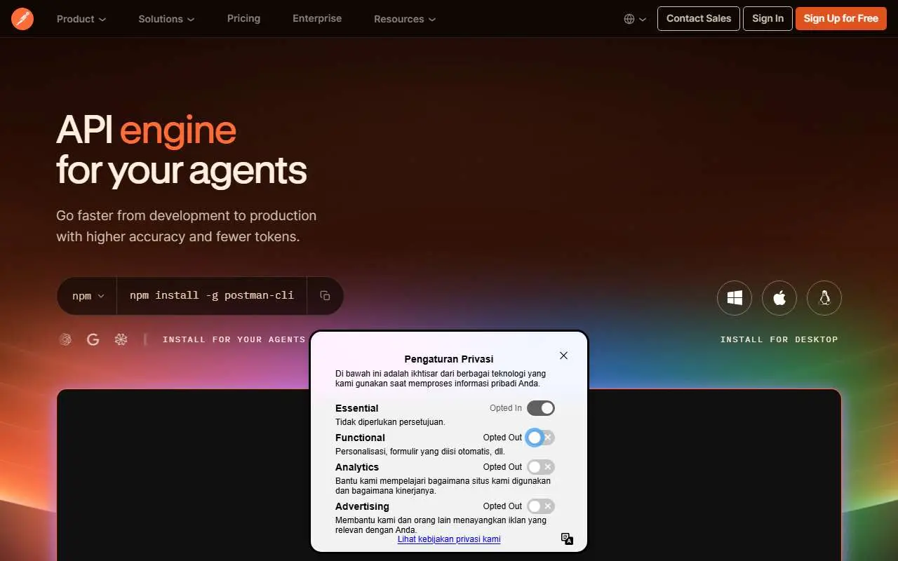 Tampilan website resmi Postman (postman.com)