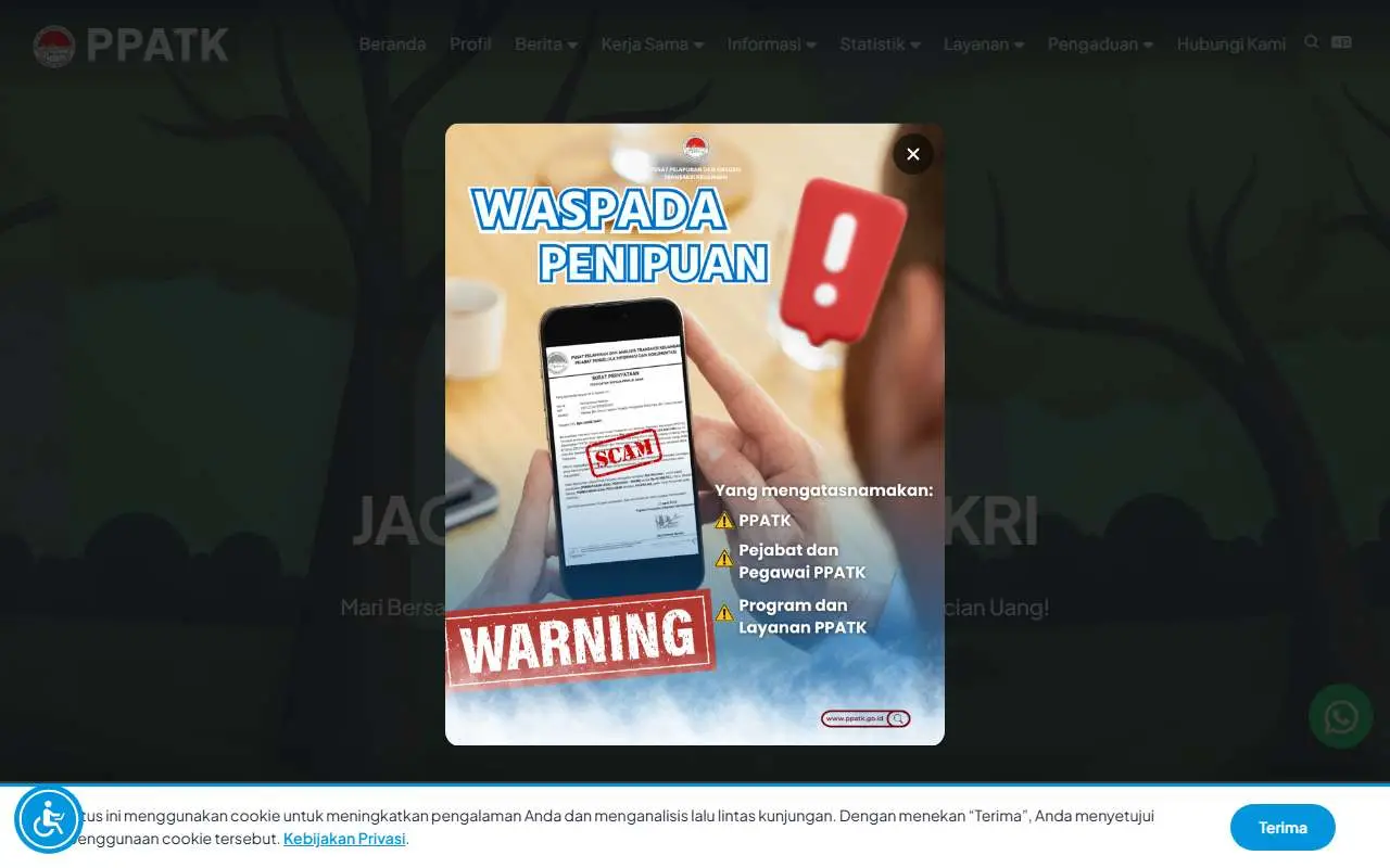 Tampilan website resmi PPATK (ppatk.go.id)