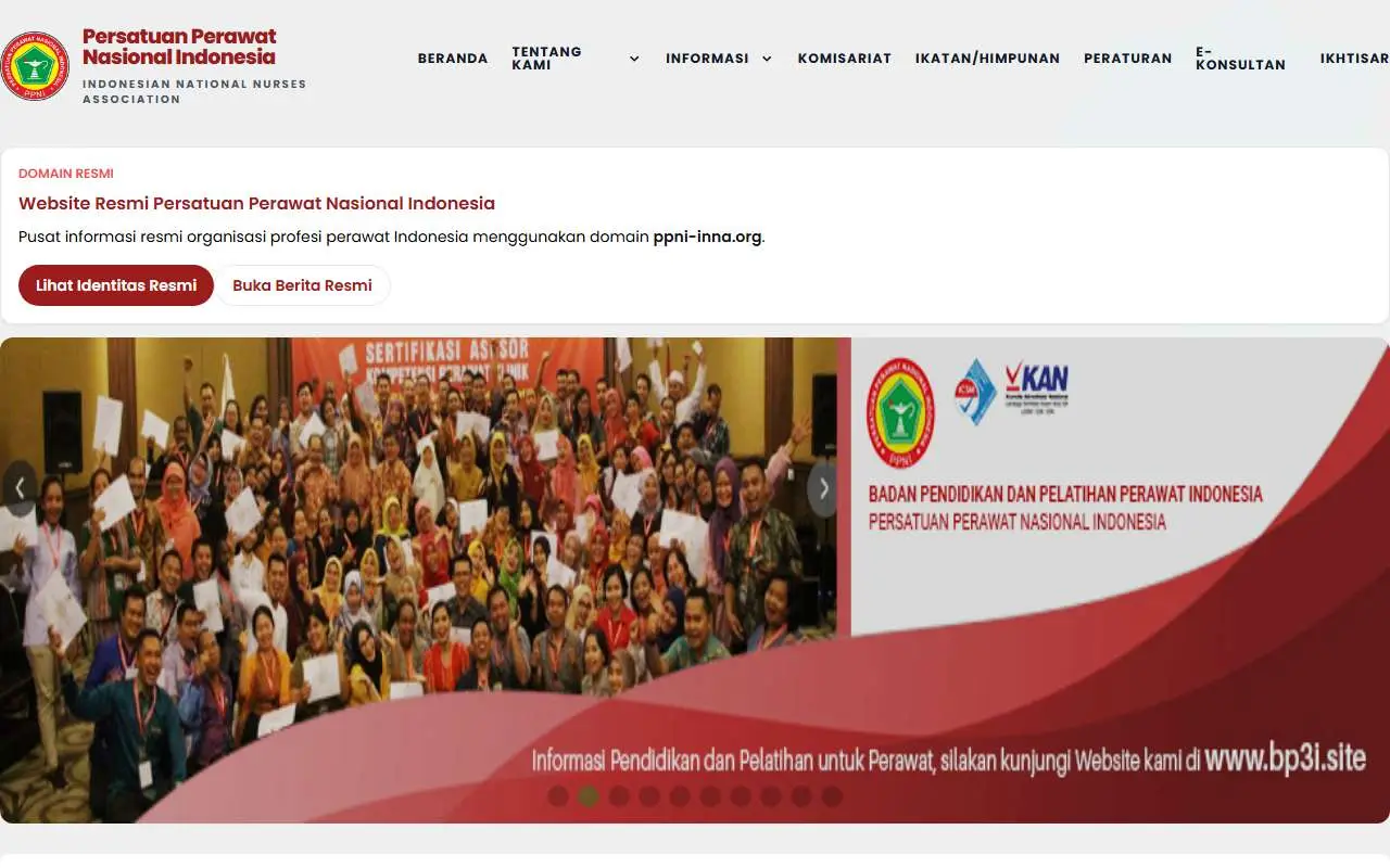 Tampilan website resmi Persatuan Perawat Nasional Indonesia (ppni-inna.org)