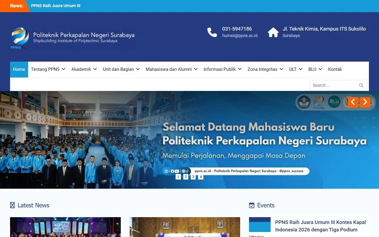Tampilan website resmi Politeknik Perkapalan Negeri Surabaya (ppns.ac.id)