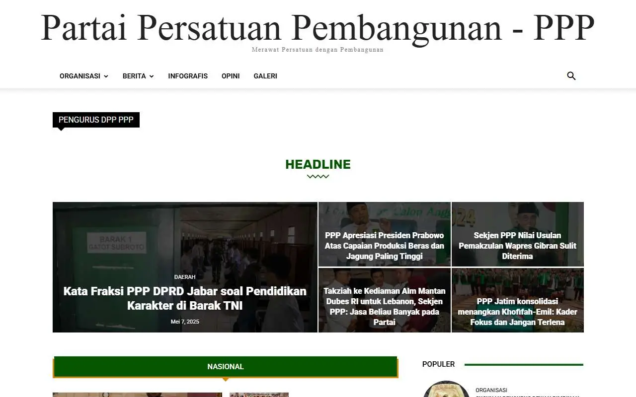 Tampilan website resmi Partai Persatuan Pembangunan (ppp.or.id)