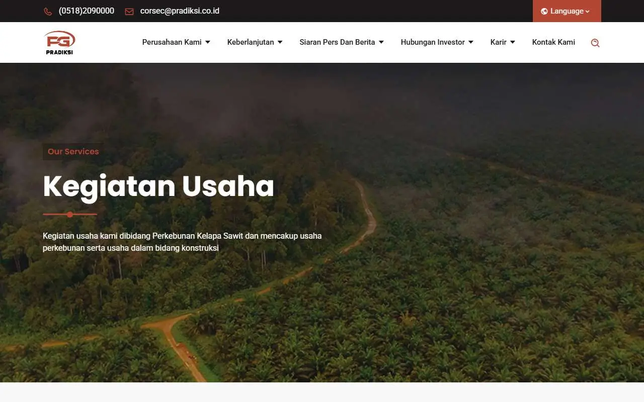 Tampilan website resmi Pradiksi Gunatama (pradiksi.co.id)