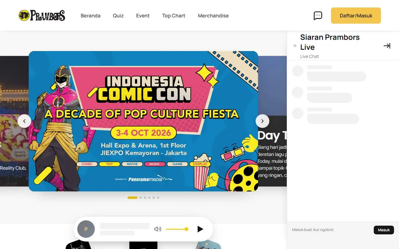 Tampilan website resmi Prambors (prambors.live)