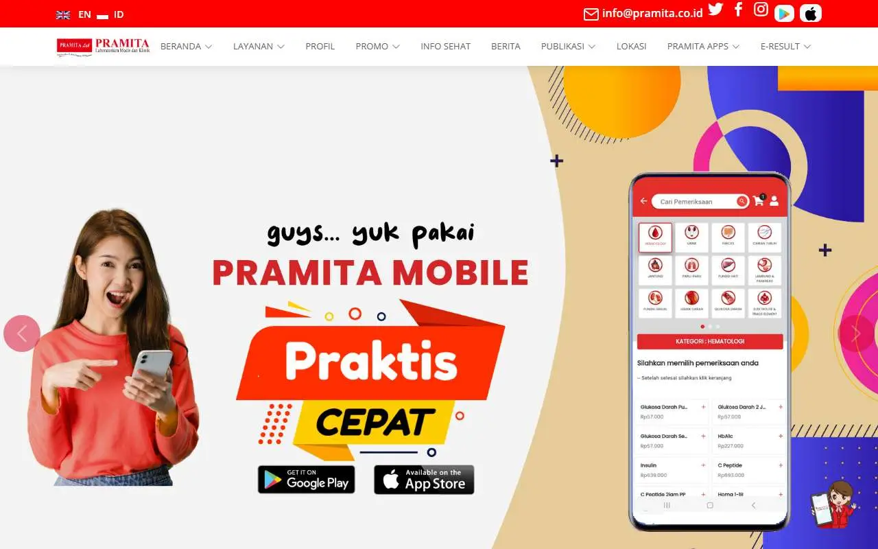 Tampilan website resmi Pramita Lab (pramita.co.id)