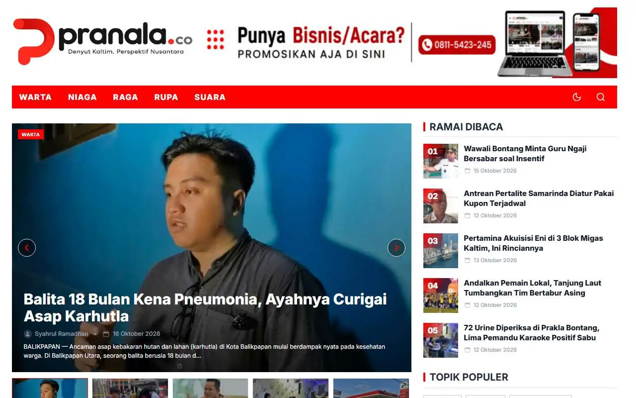 Tampilan website resmi Pranala (pranala.co)