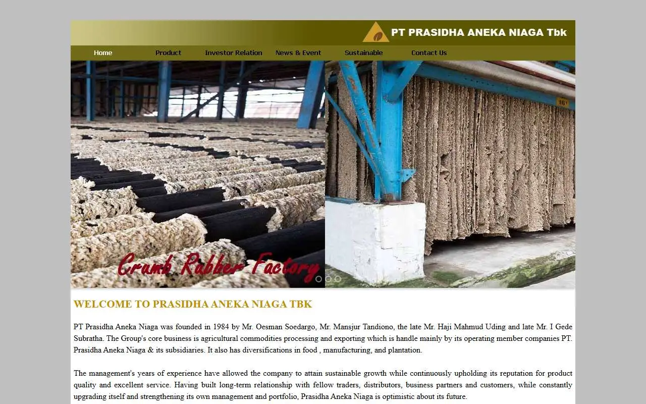 Tampilan website resmi Prasidha Aneka Niaga (prasidha.co.id)