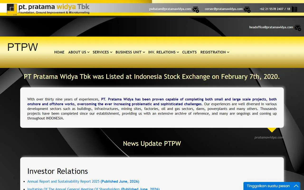 Tampilan website resmi Pratama Widya (pratamawidya.com)