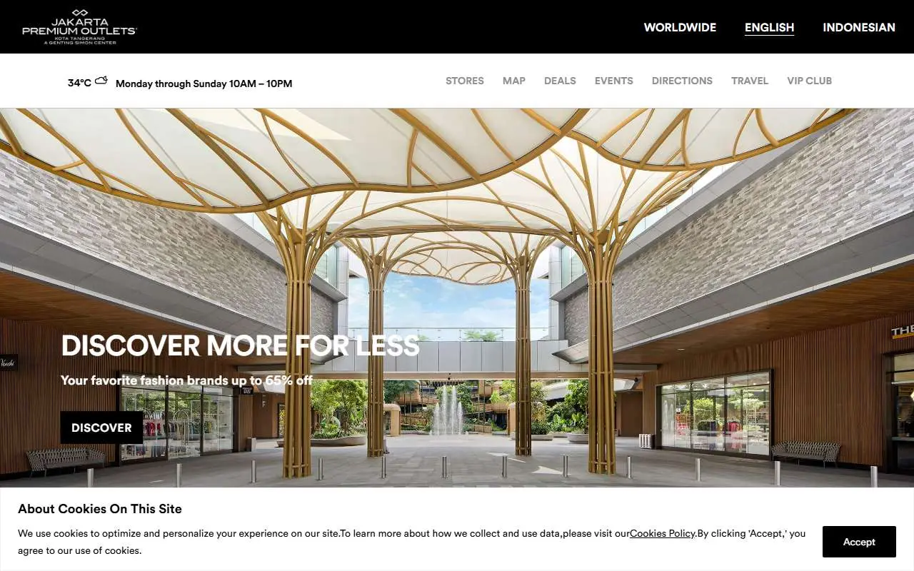 Tampilan website resmi Jakarta Premium Outlets (premiumoutlets.co.id)