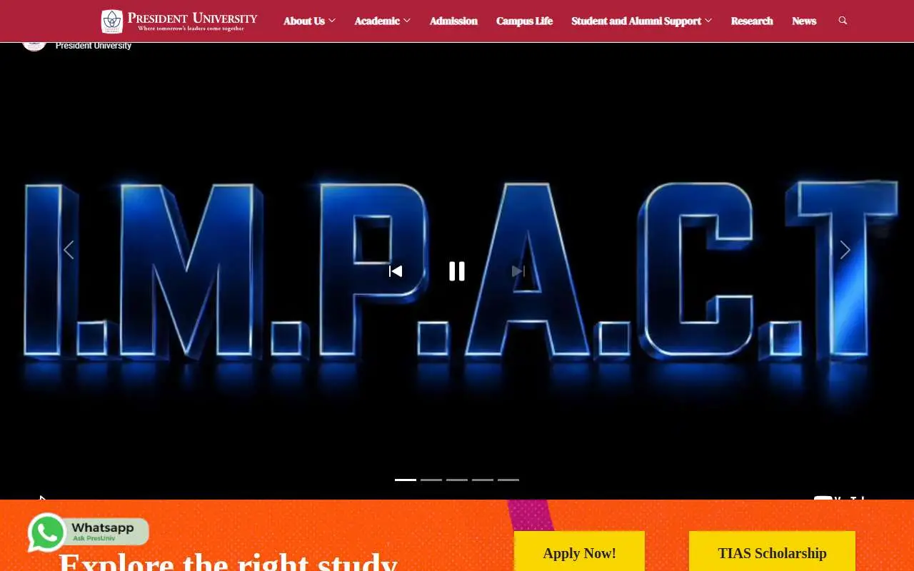 Tampilan website resmi Universitas Presiden (president.ac.id)