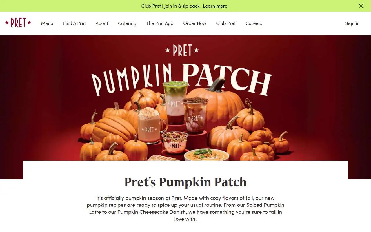 Tampilan website resmi Pret a Manger (pret.com)