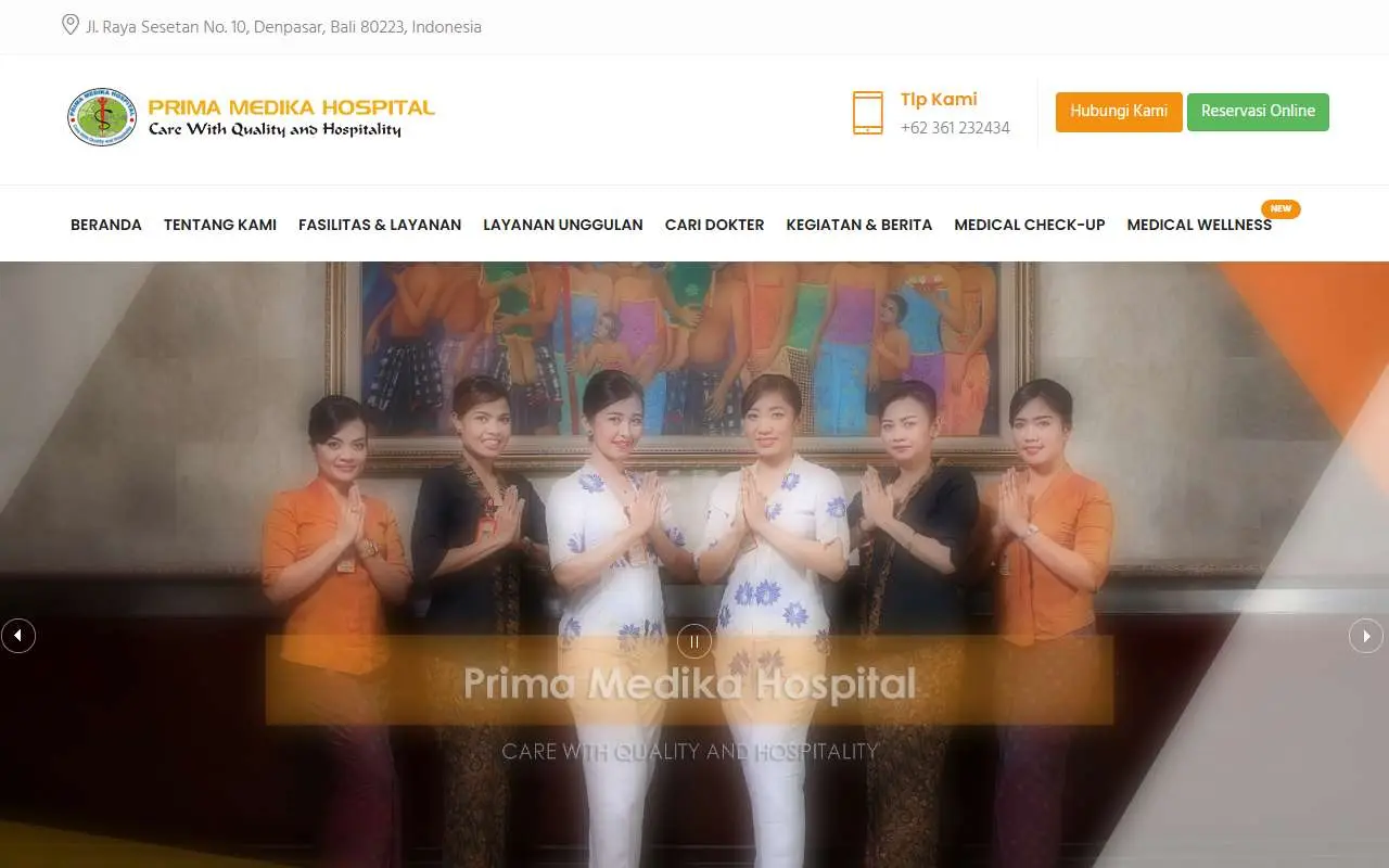 Tampilan website resmi Rumah Sakit Prima Medika (primamedika.com)