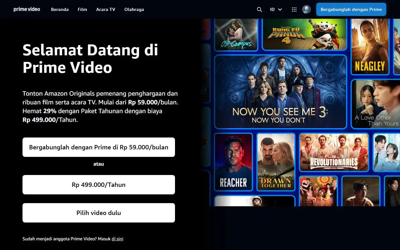 Tampilan website resmi Prime Video (primevideo.com)