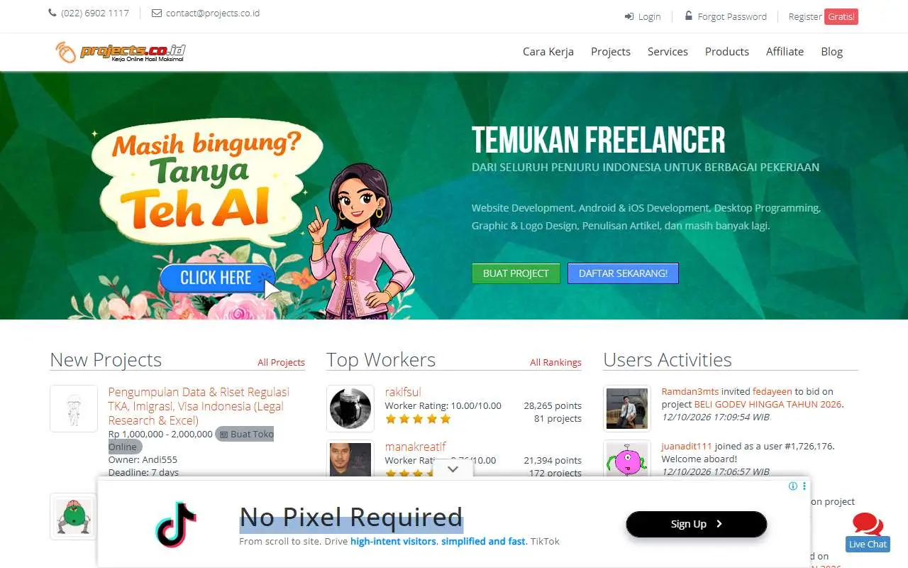 Tampilan website resmi Projects.co.id (projects.co.id)