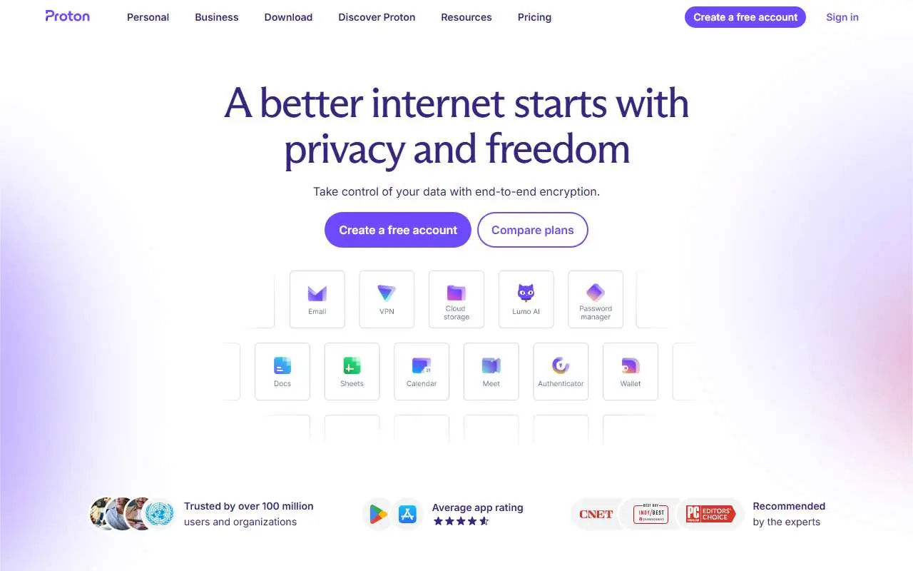 Tampilan website resmi Proton (proton.me)