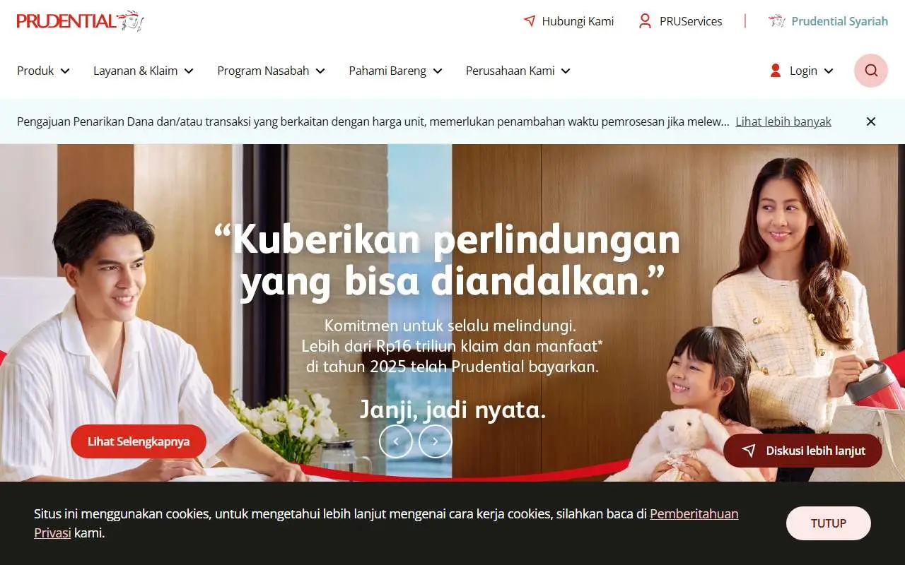 Tampilan website resmi Prudential Indonesia (prudential.co.id)