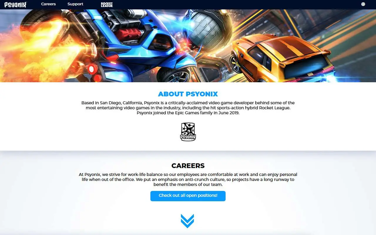 Tampilan website resmi Psyonix (psyonix.com)