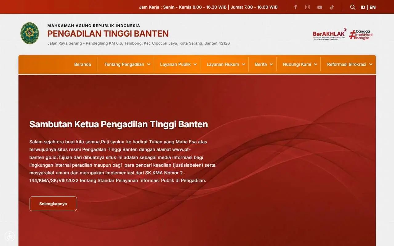Tampilan website resmi Pengadilan Tinggi Banten (pt-banten.go.id)