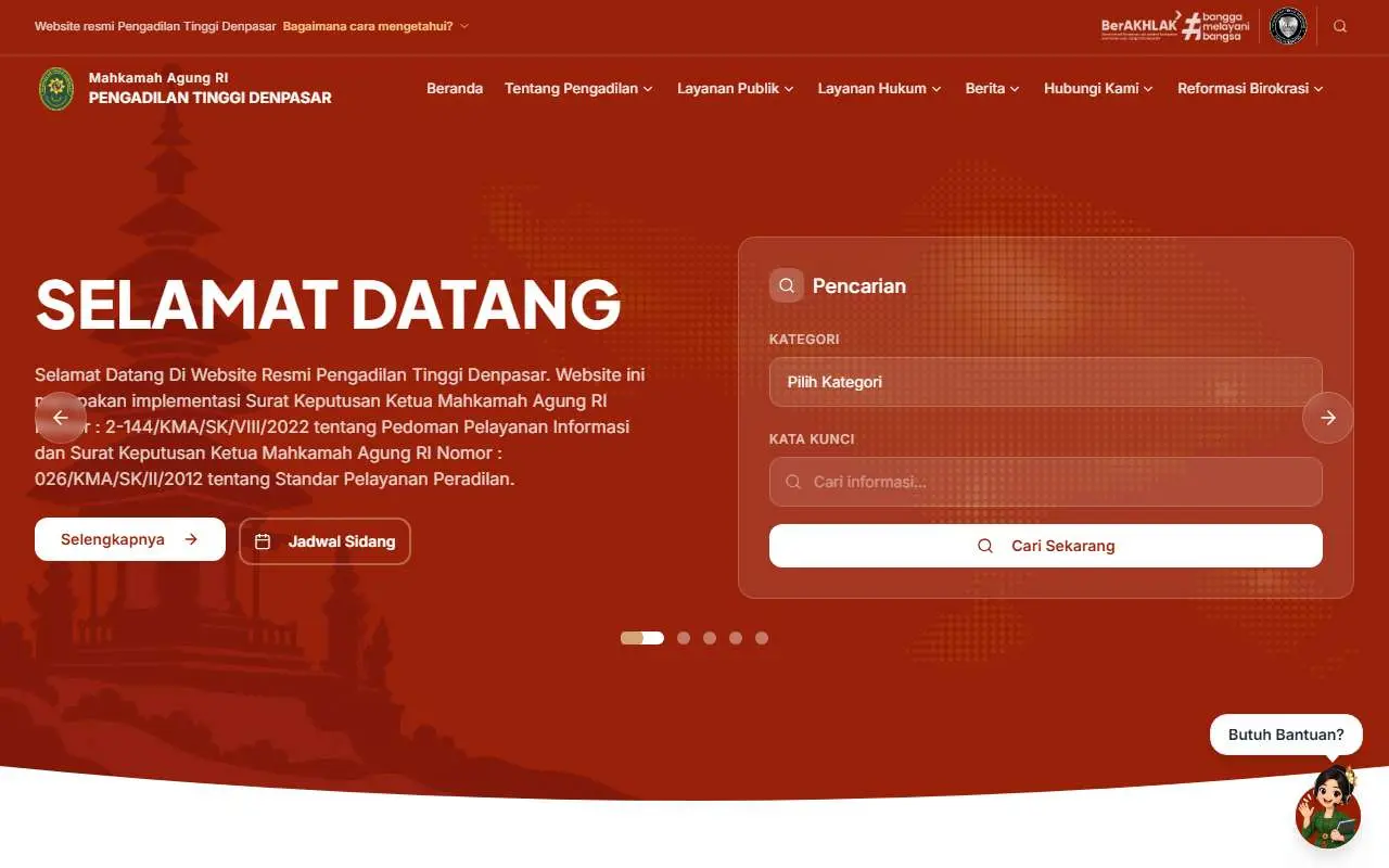 Tampilan website resmi Pengadilan Tinggi Denpasar (pt-denpasar.go.id)
