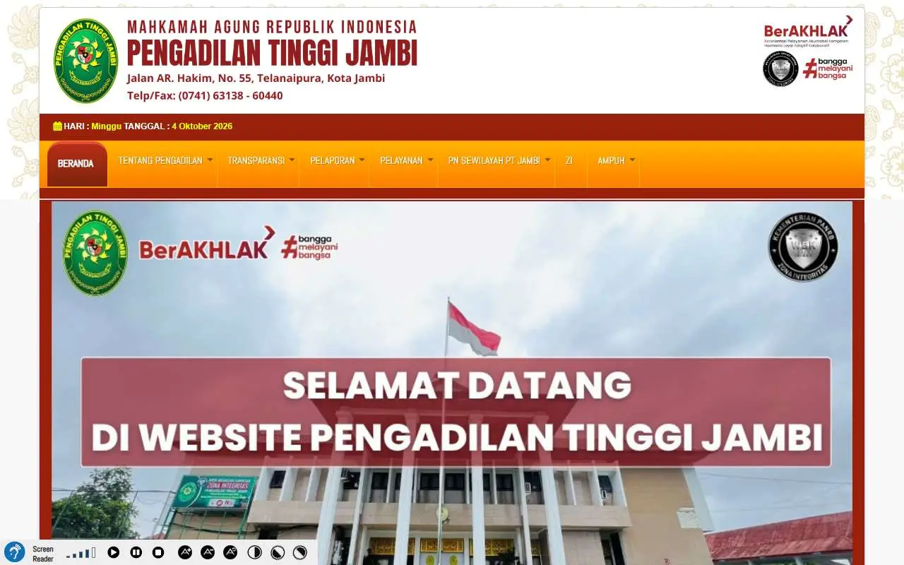Tampilan website resmi Pengadilan Tinggi Jambi (pt-jambi.go.id)