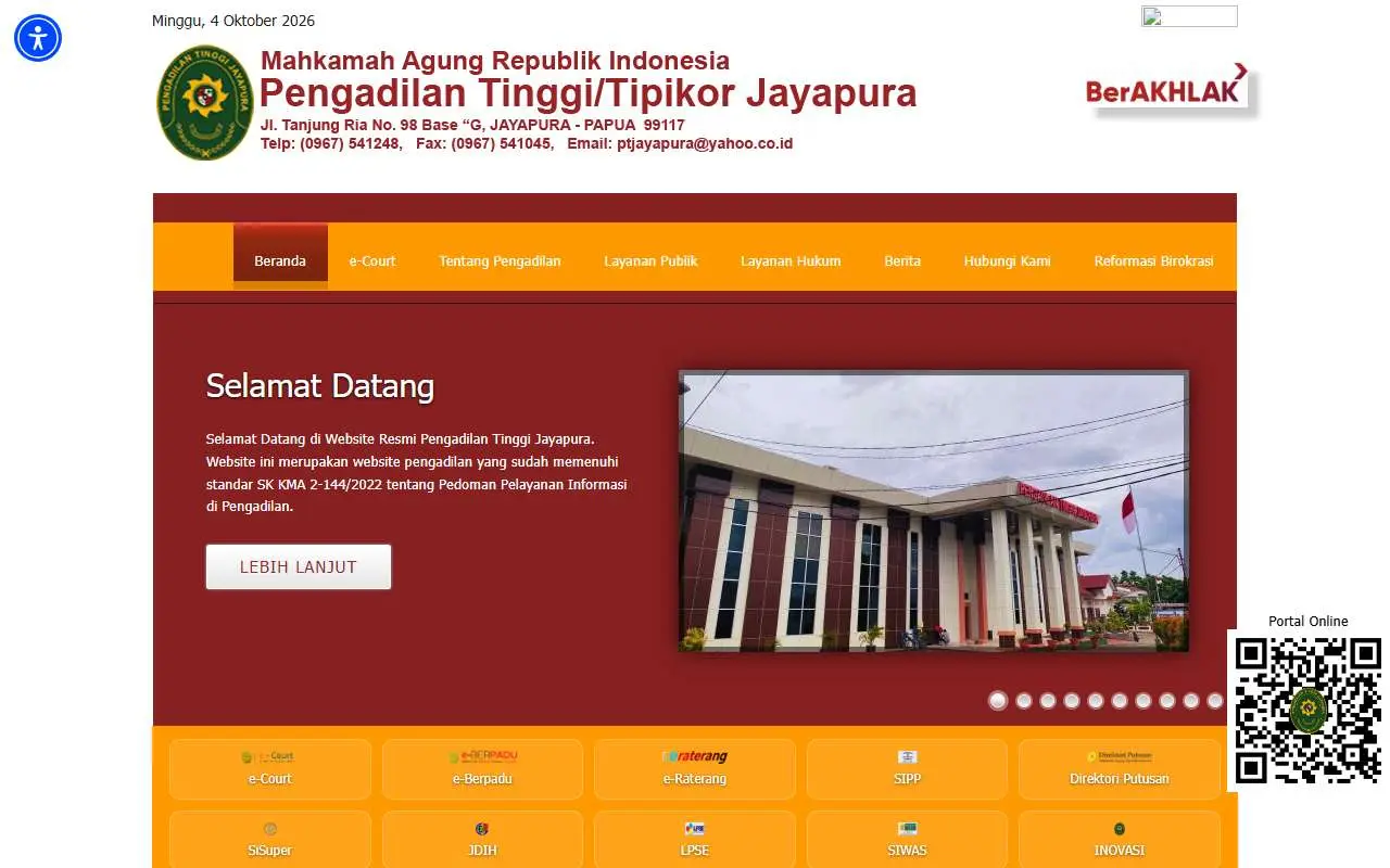 Tampilan website resmi Pengadilan Tinggi Jayapura (pt-jayapura.go.id)
