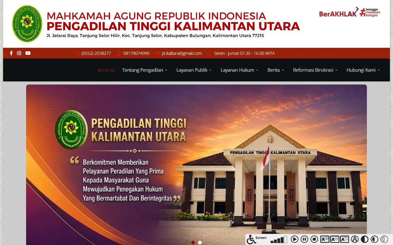 Tampilan website resmi Pengadilan Tinggi Kalimantan Utara (pt-kaltara.go.id)