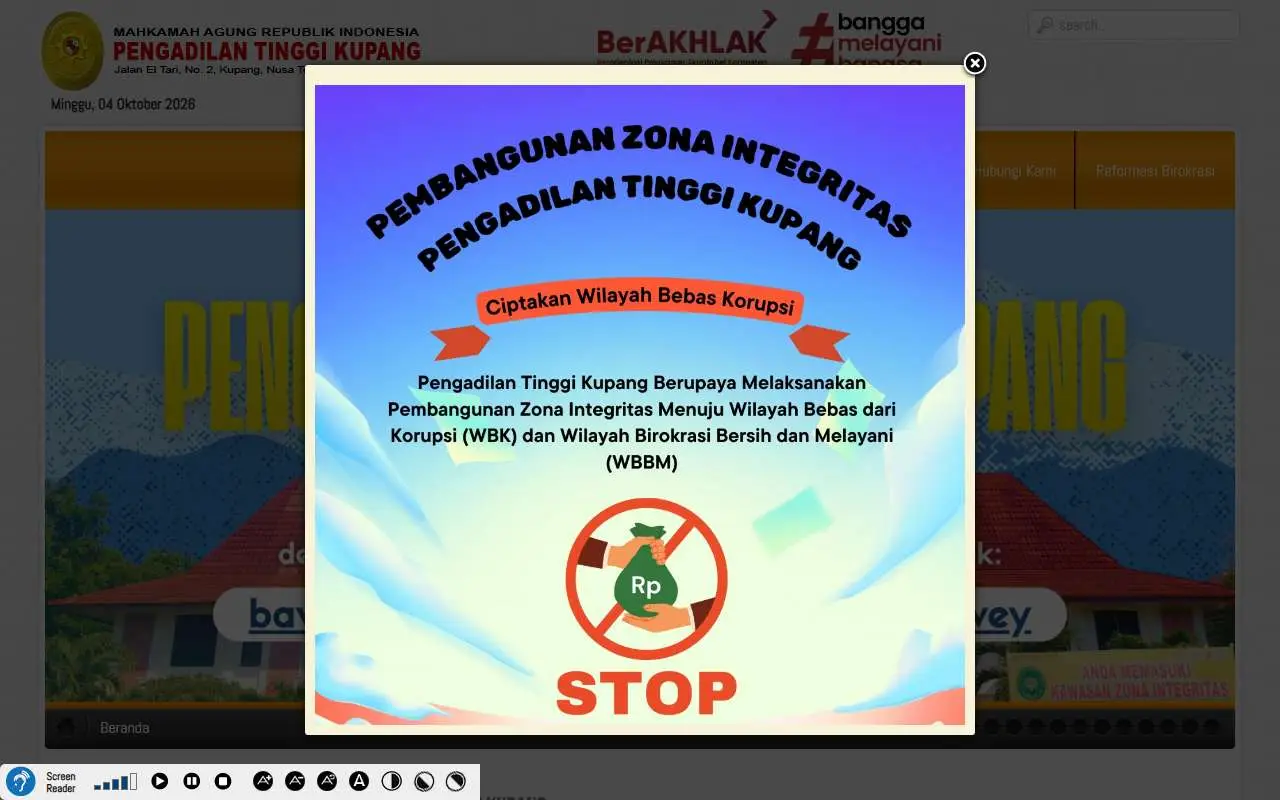 Tampilan website resmi Pengadilan Tinggi Kupang (pt-kupang.go.id)