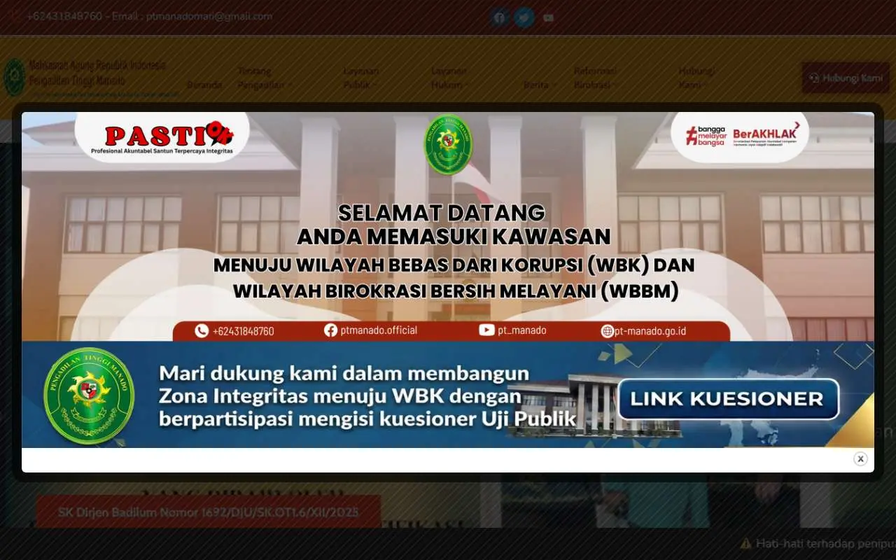 Tampilan website resmi Pengadilan Tinggi Manado (pt-manado.go.id)