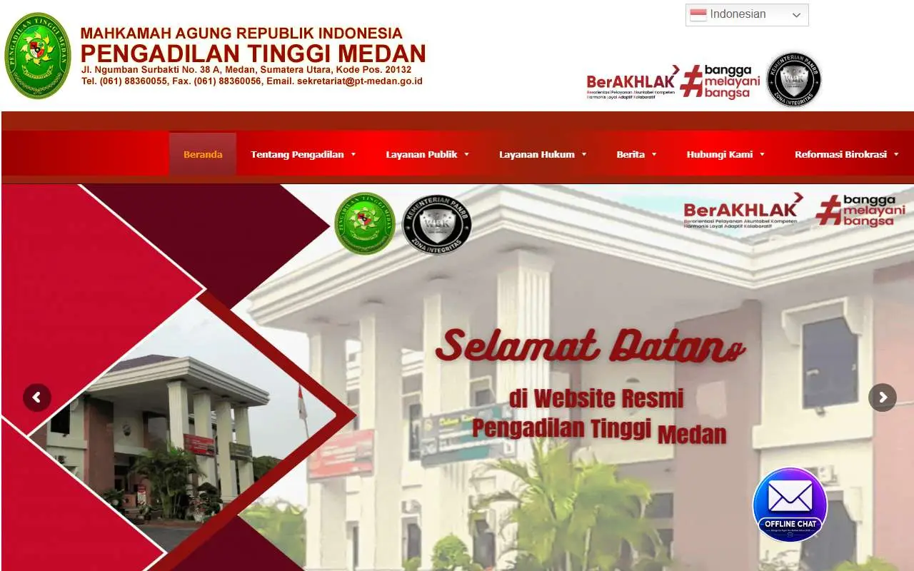 Tampilan website resmi Pengadilan Tinggi Medan (pt-medan.go.id)