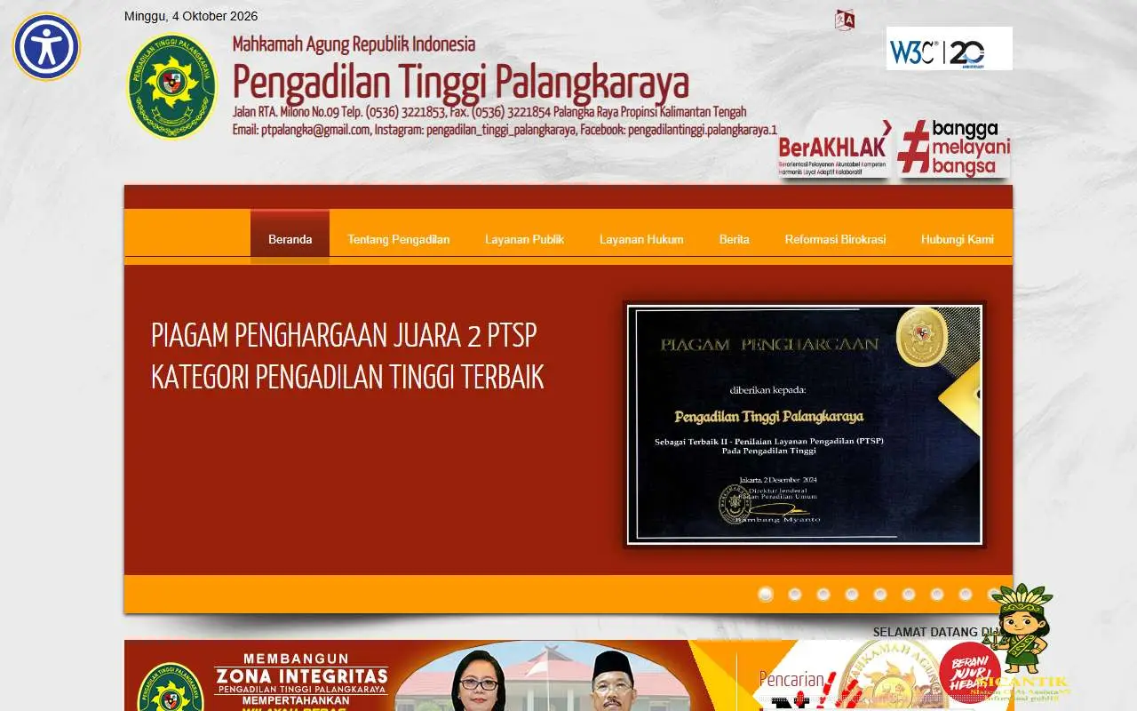 Tampilan website resmi Pengadilan Tinggi Palangka Raya (pt-palangkaraya.go.id)