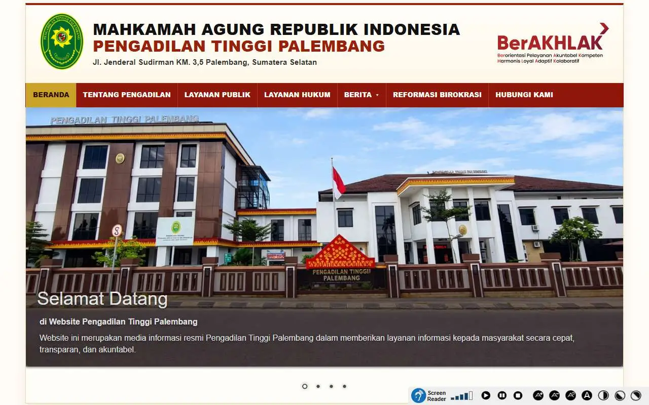 Tampilan website resmi Pengadilan Tinggi Palembang (pt-palembang.go.id)