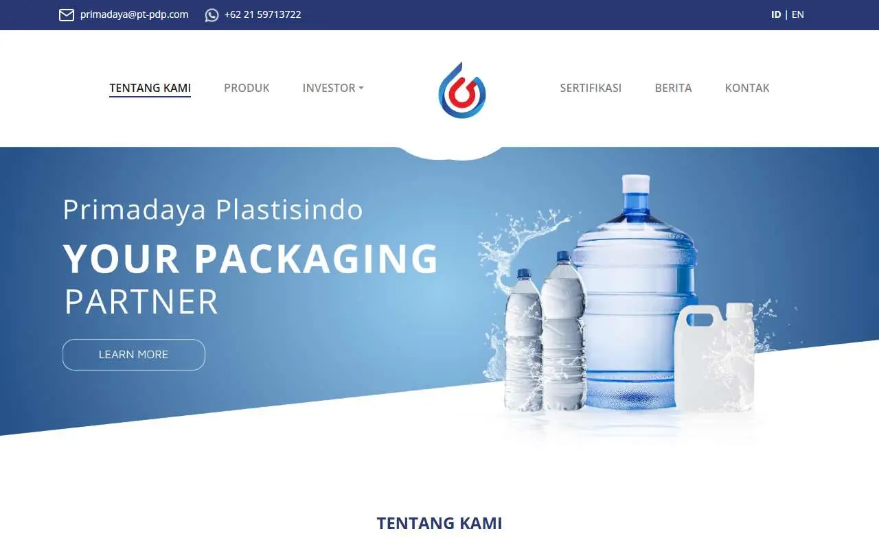 Tampilan website resmi Primadaya Plastisindo (pt-pdp.com)