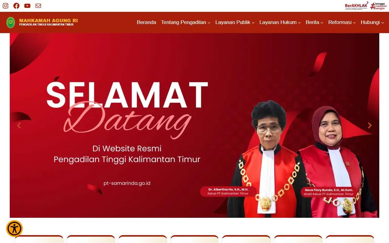 Tampilan website resmi Pengadilan Tinggi Kalimantan Timur (pt-samarinda.go.id)