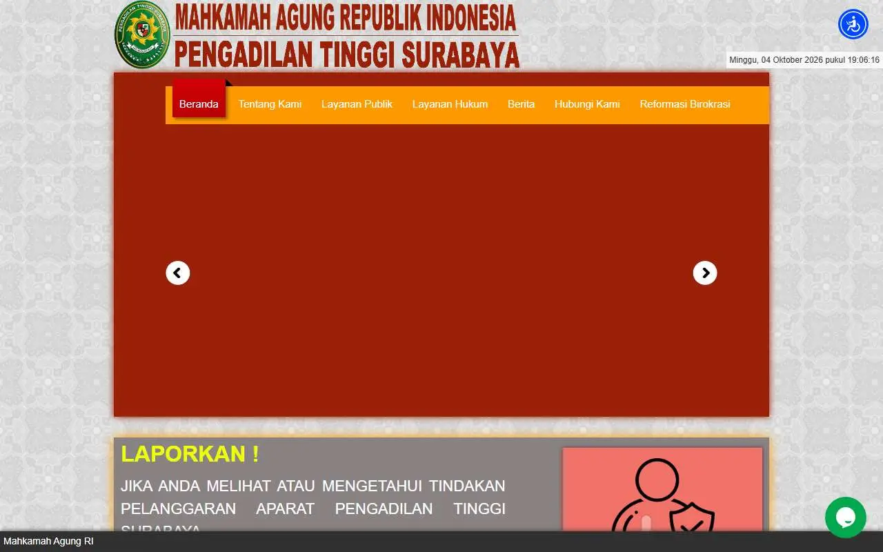 Tampilan website resmi Pengadilan Tinggi Surabaya (pt-surabaya.go.id)