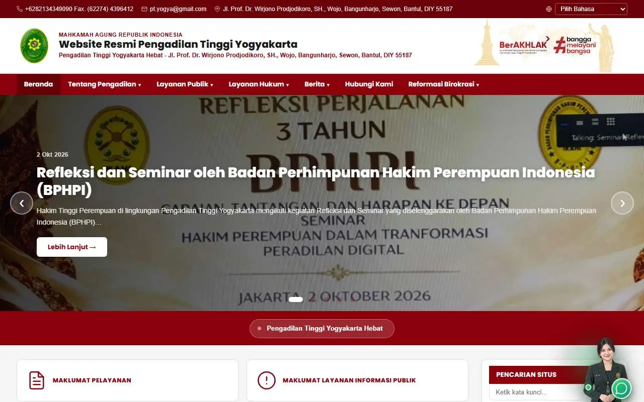 Tampilan website resmi Pengadilan Tinggi Yogyakarta (pt-yogyakarta.go.id)