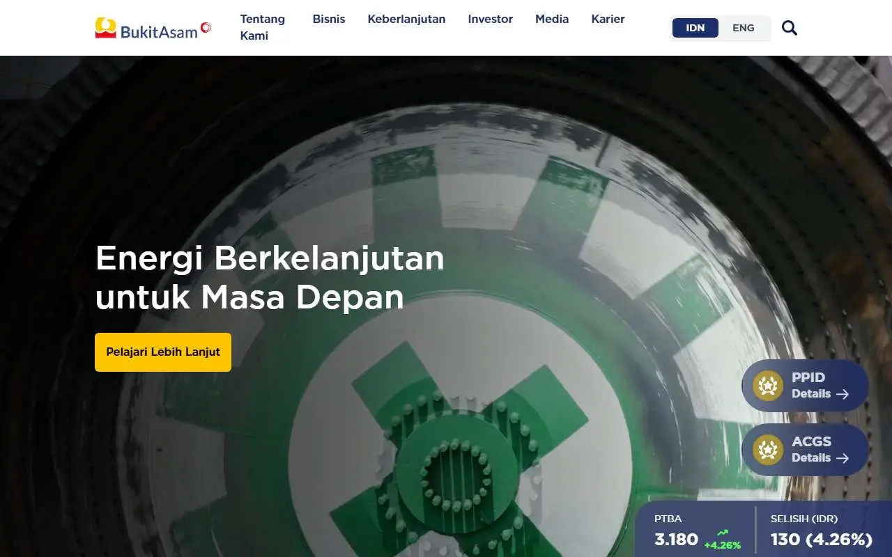 Tampilan website resmi Bukit Asam (ptba.co.id)