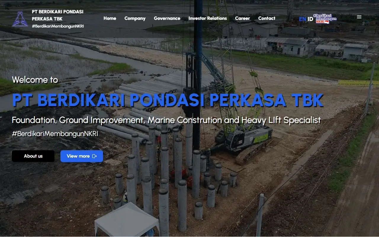 Tampilan website resmi Berdikari Pondasi Perkasa (ptbppid.com)