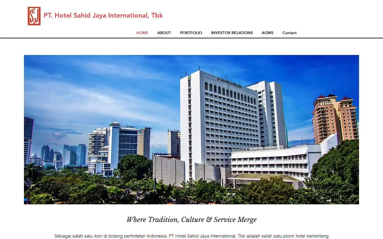 Tampilan website resmi Hotel Sahid Jaya (pthsji.com)