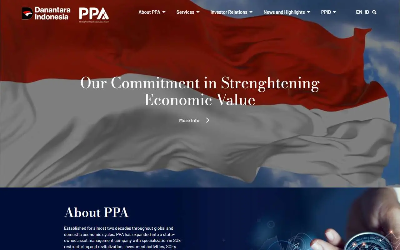 Tampilan website resmi Perusahaan Pengelola Aset (ptppa.com)