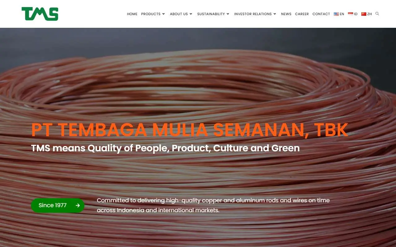 Tampilan website resmi Tembaga Mulia Semanan (pttms.co.id)