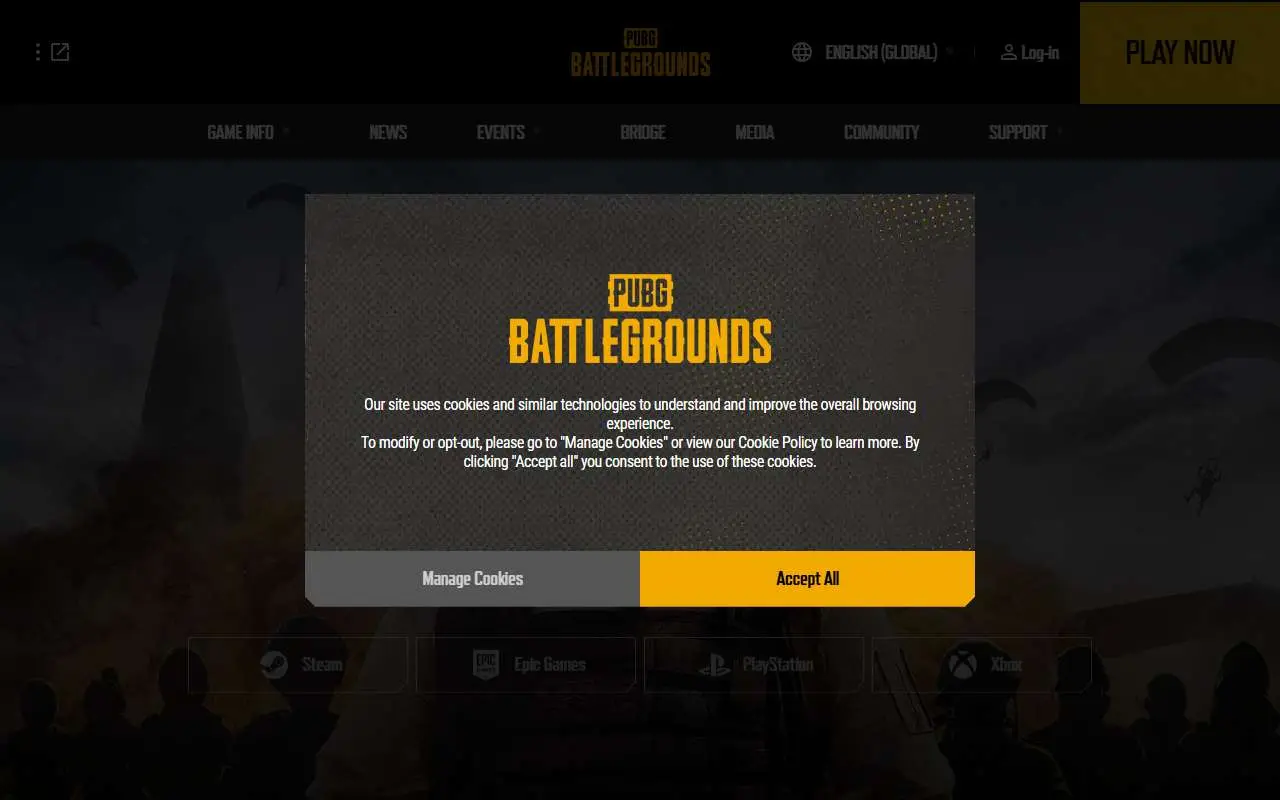Tampilan website resmi PUBG (pubg.com)