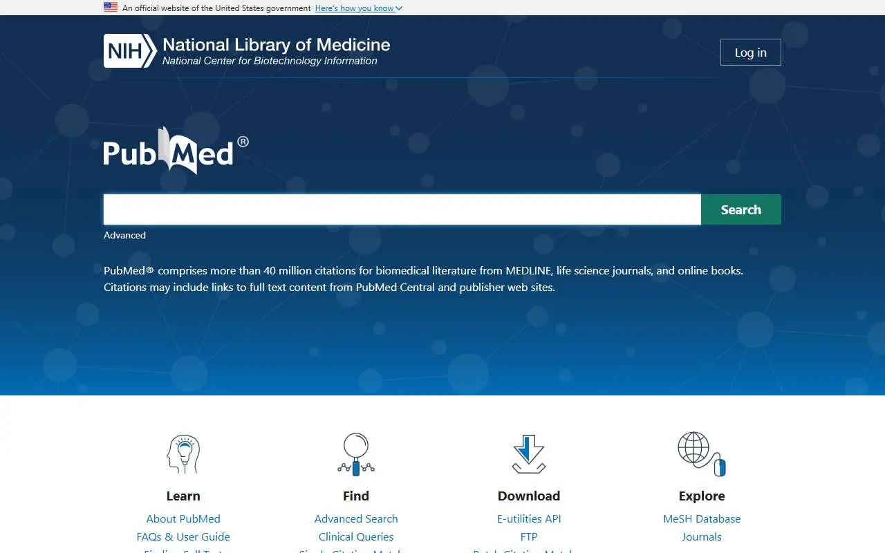 Tampilan website resmi PubMed (pubmed.ncbi.nlm.nih.gov)