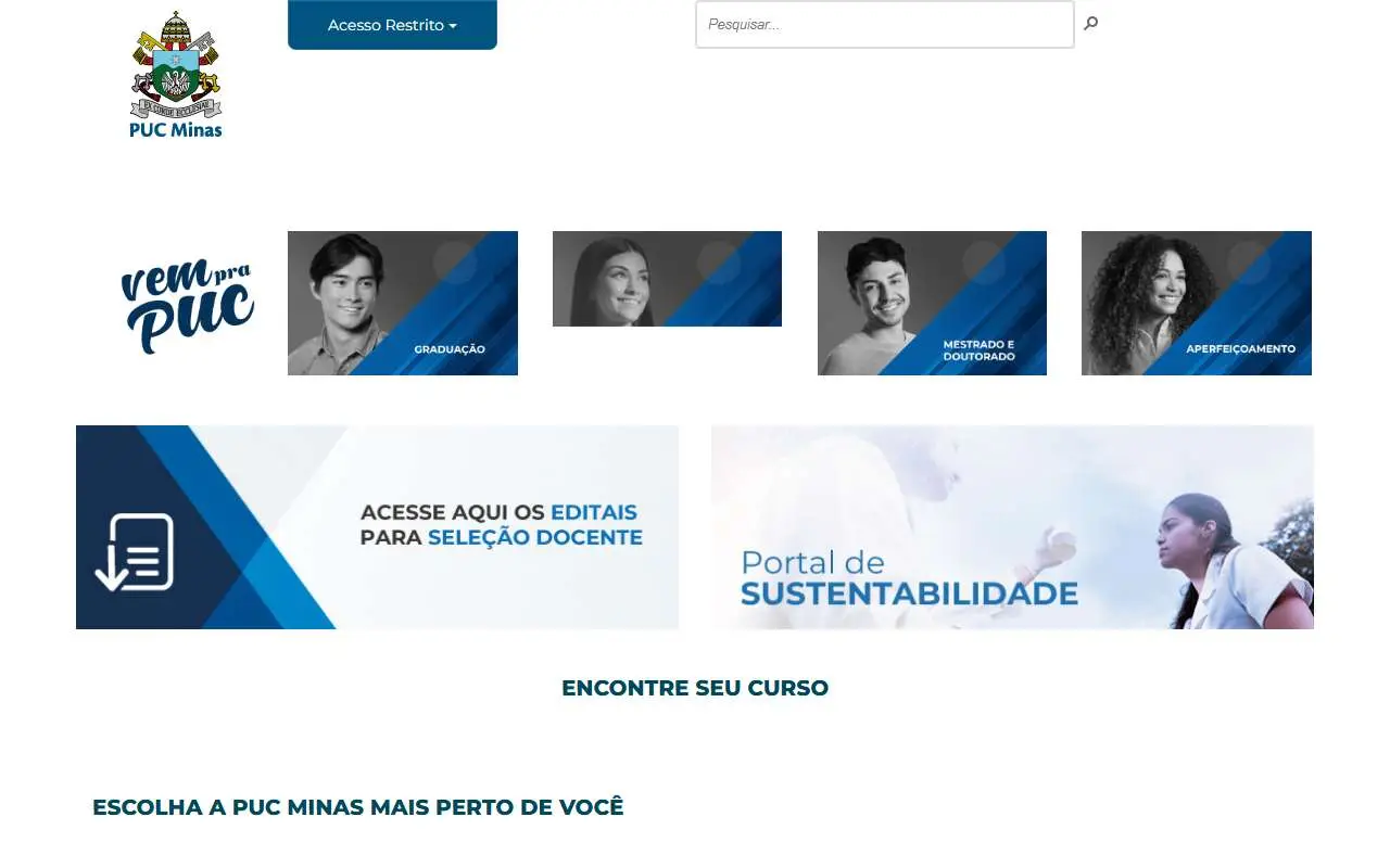 Tampilan website resmi Pontifícia Univ. Católica de Minas Gerais (pucminas.br)