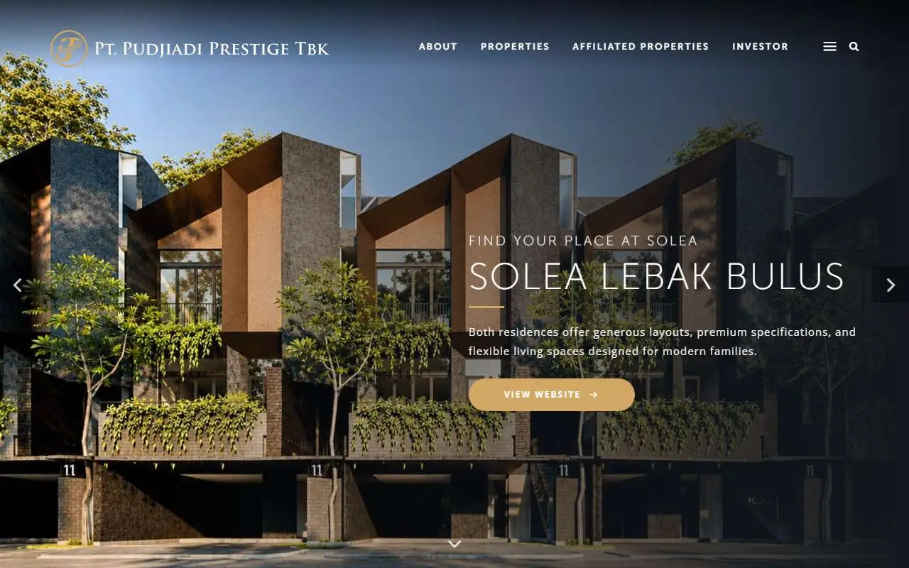 Tampilan website resmi Pudjiadi Prestige (pudjiadiprestige.co.id)