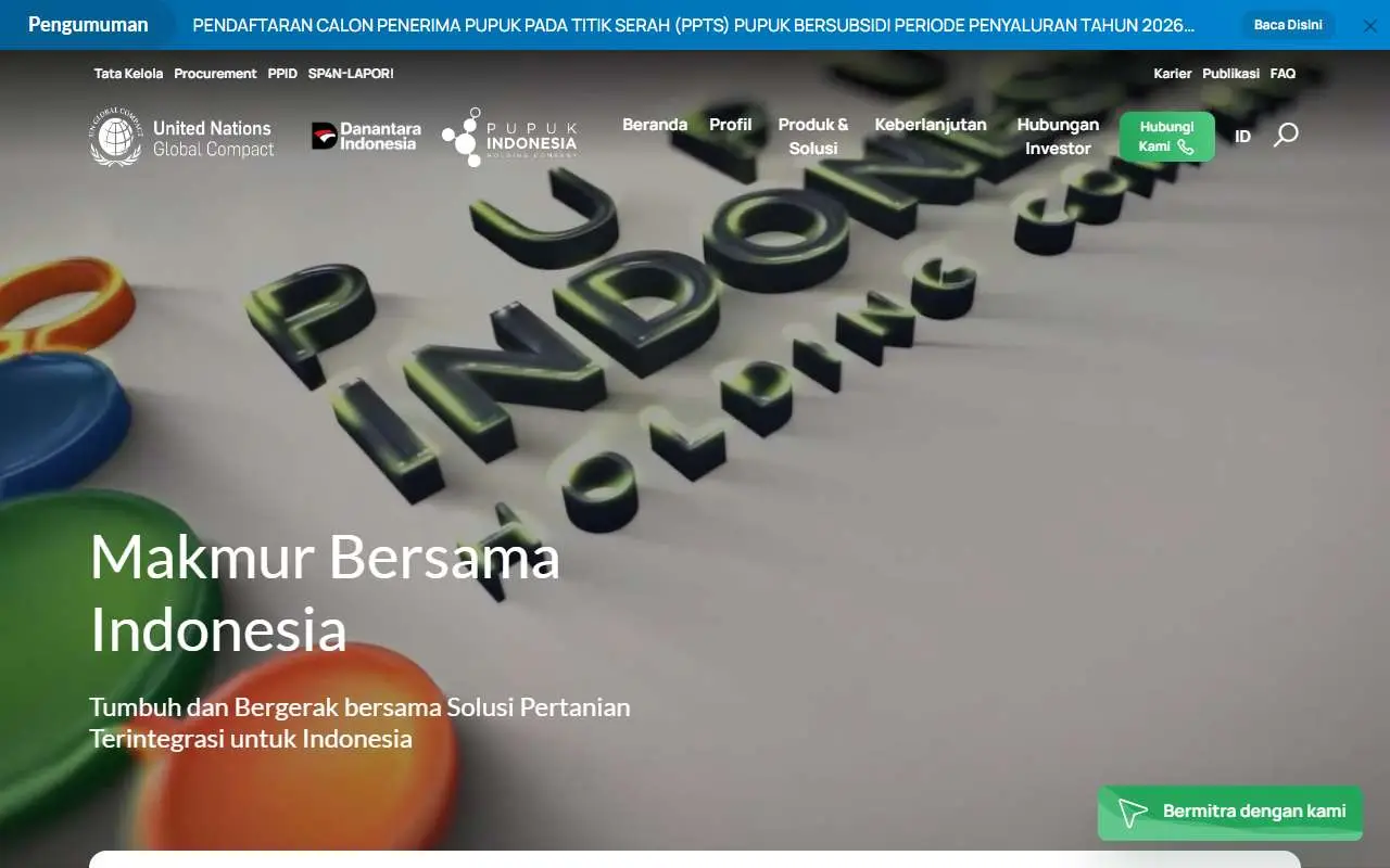 Tampilan website resmi Pupuk Indonesia (pupuk-indonesia.com)