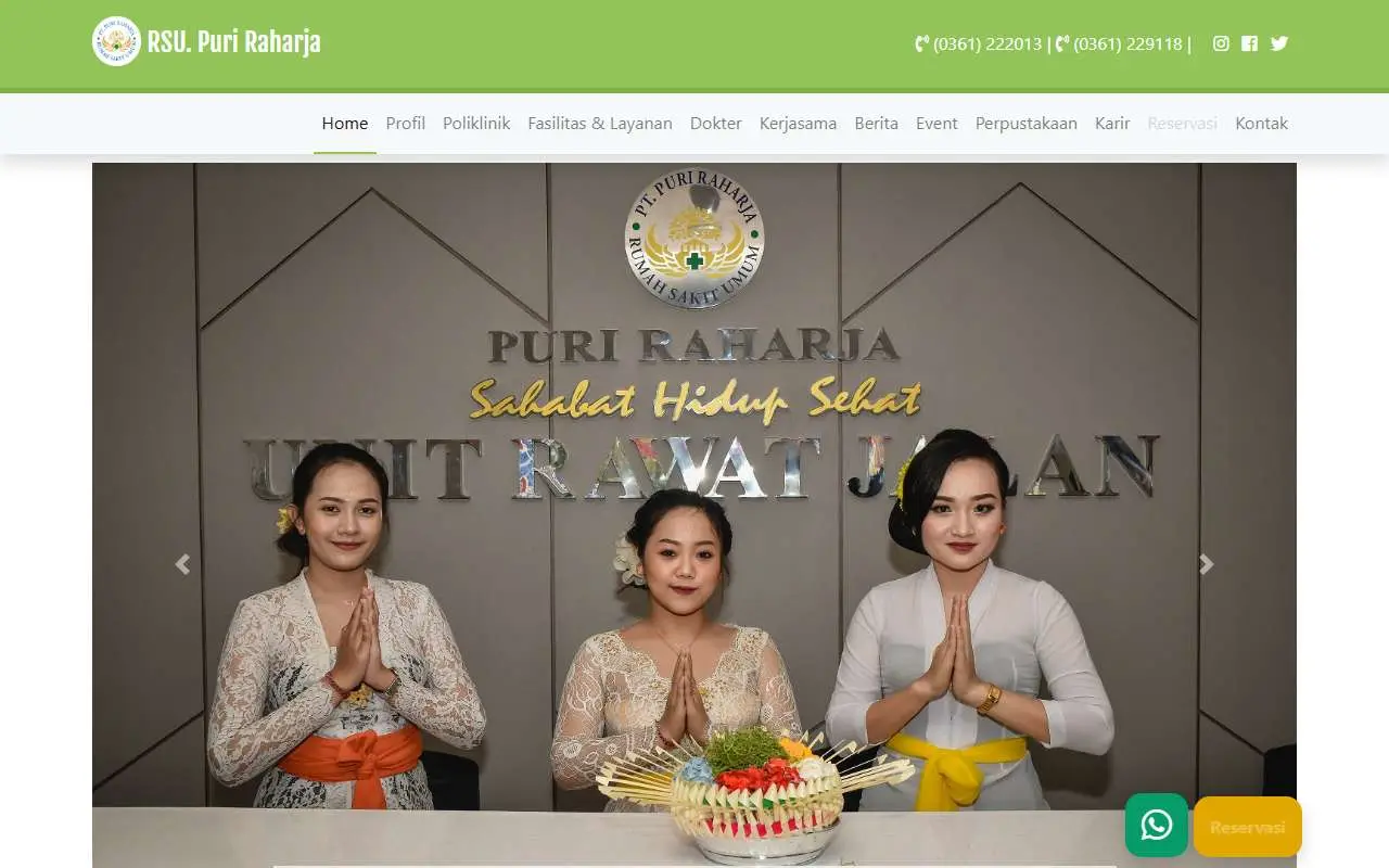Tampilan website resmi Rumah Sakit Umum Puri Raharja (puriraharja.com)